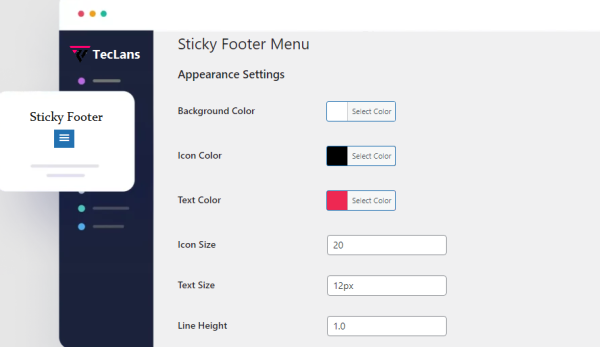 sticky iconice footer menu admin panel